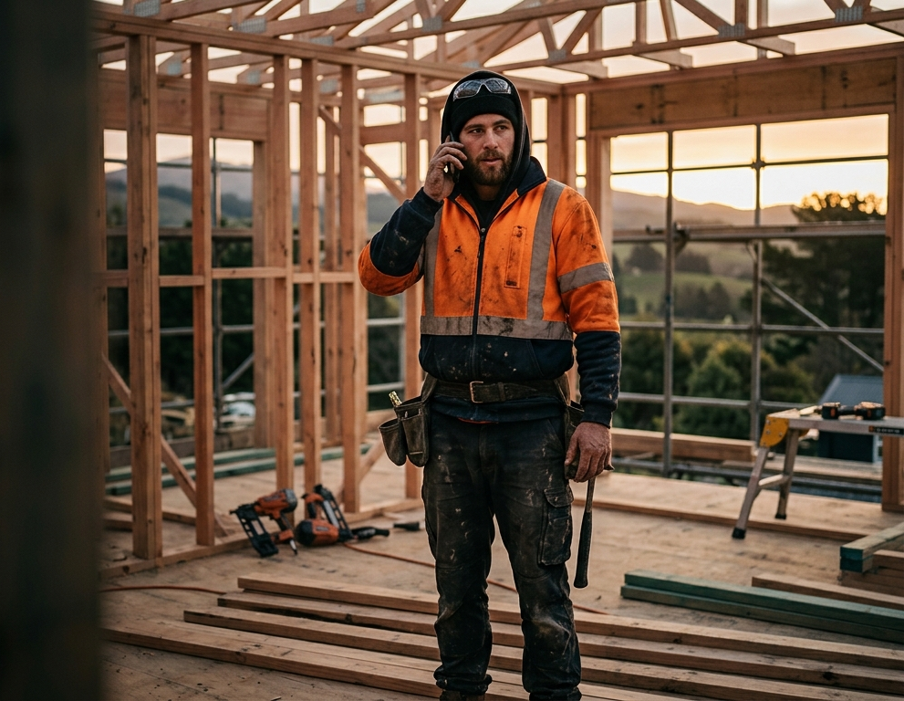 A New Zealand tradie on a build site