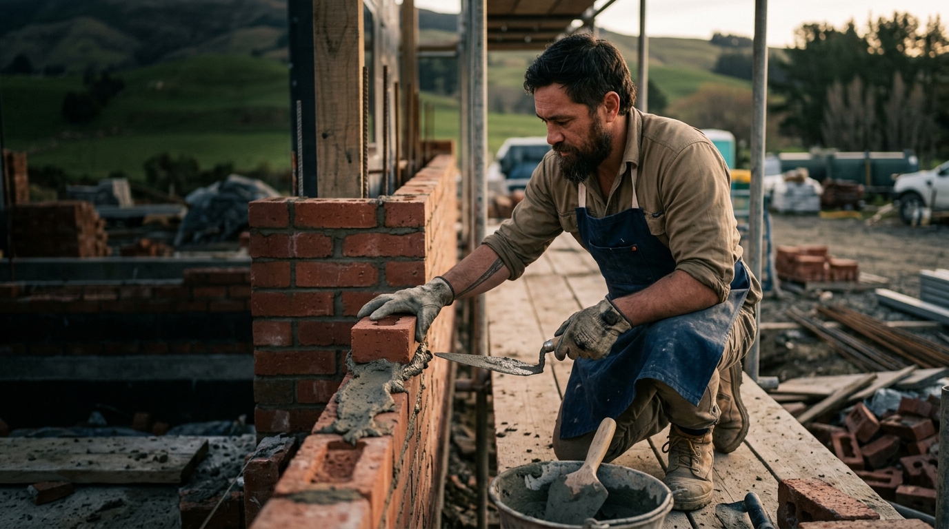 A New Zealand bricklayer on the job