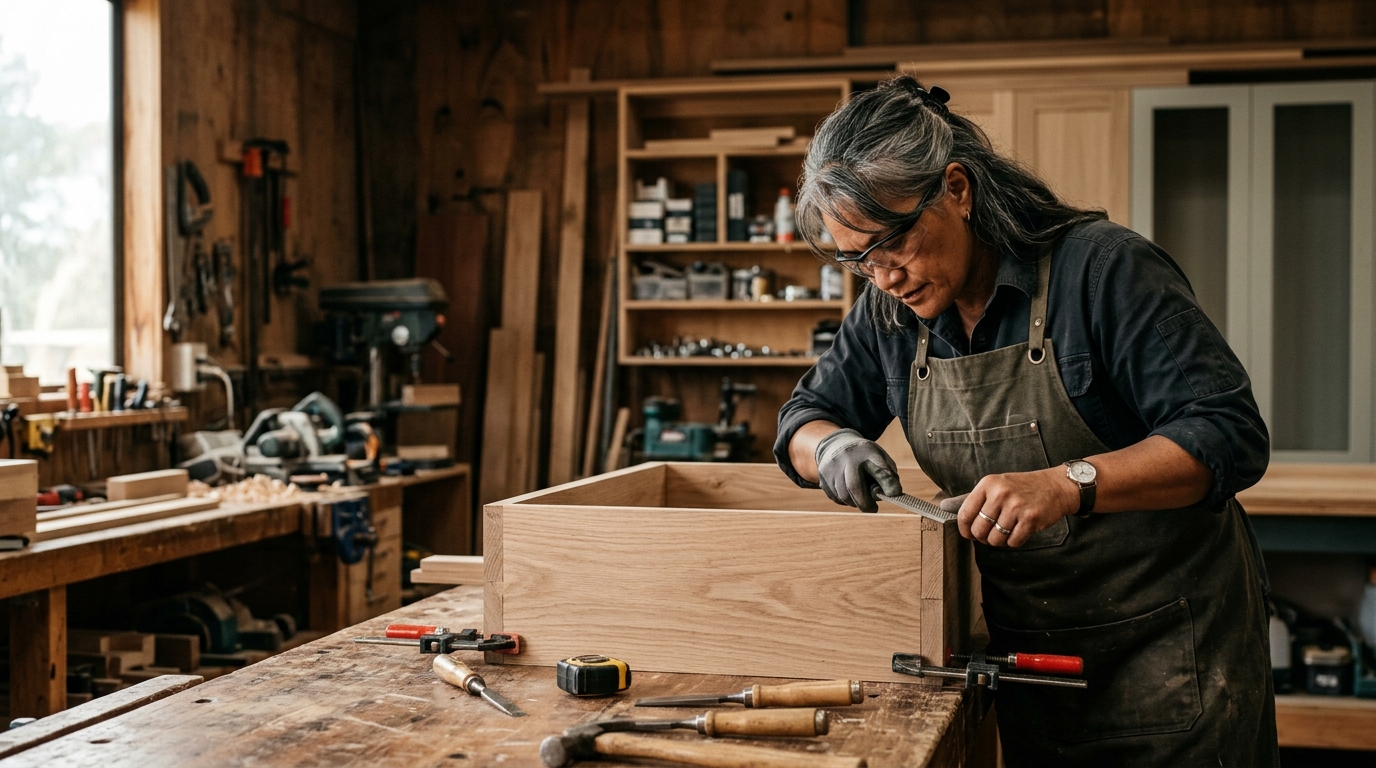 A New Zealand cabinet maker on the job