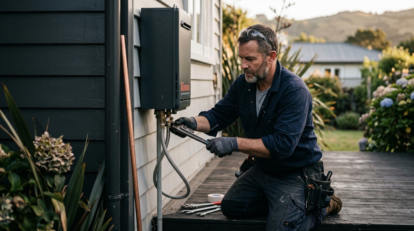 A New Zealand gas fitter on the job