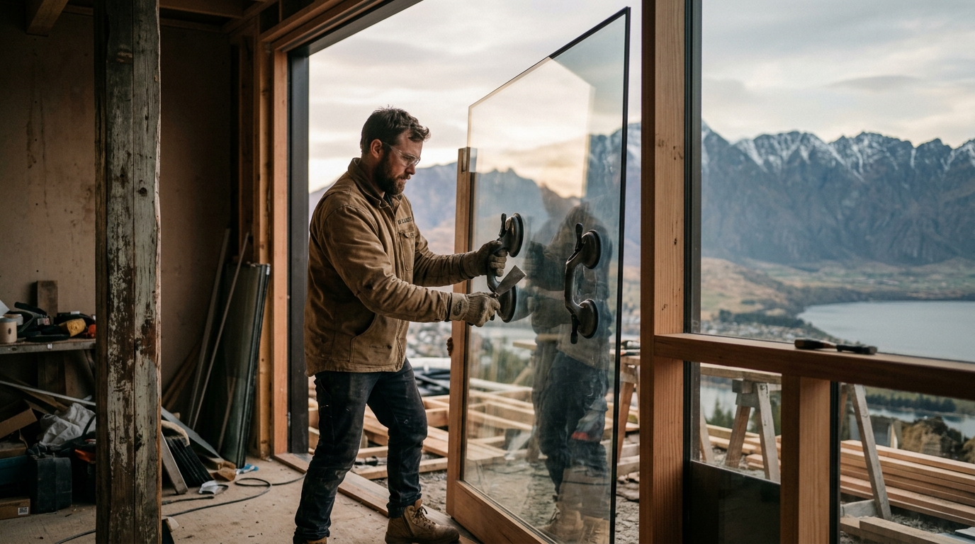 A New Zealand glazier on the job