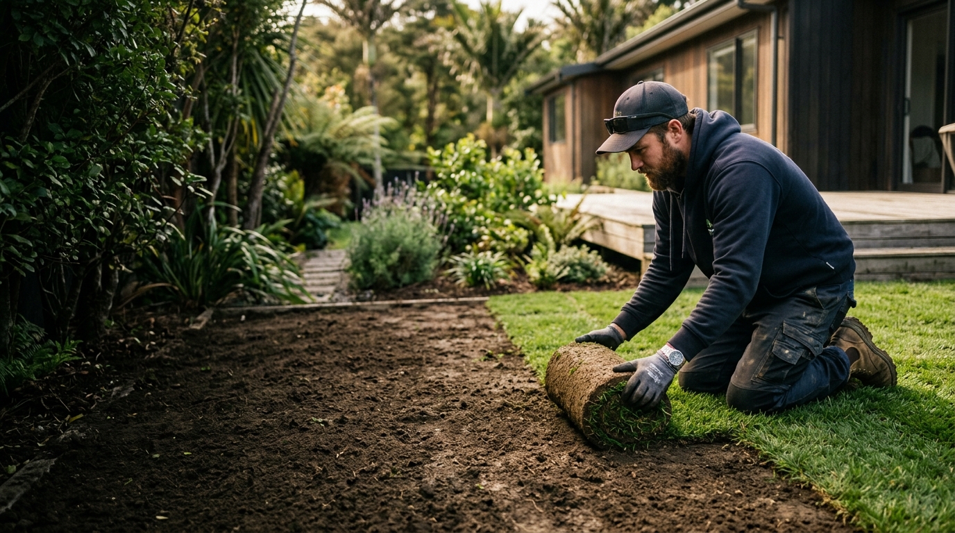 A New Zealand landscaper on the job