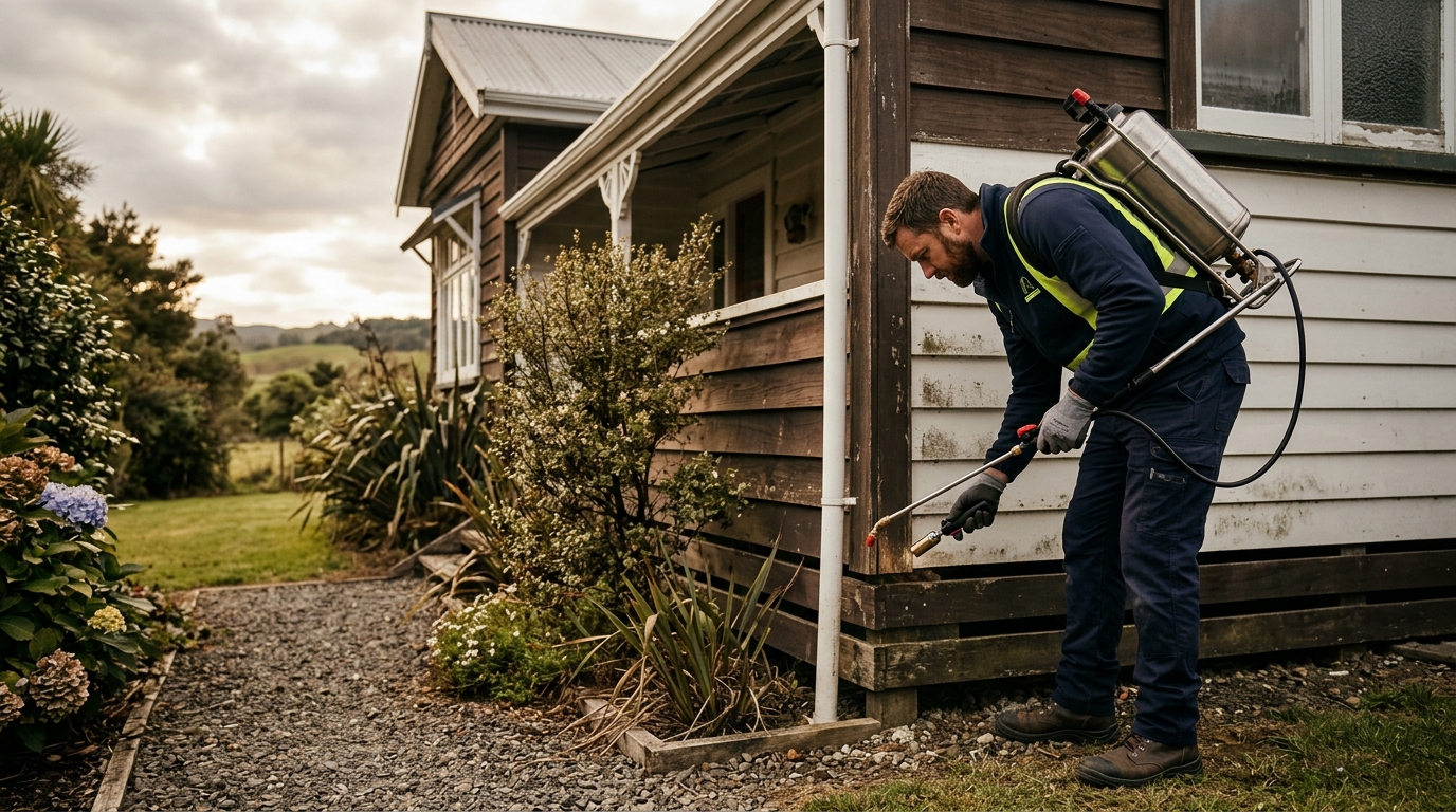 A New Zealand pest control technician on the job