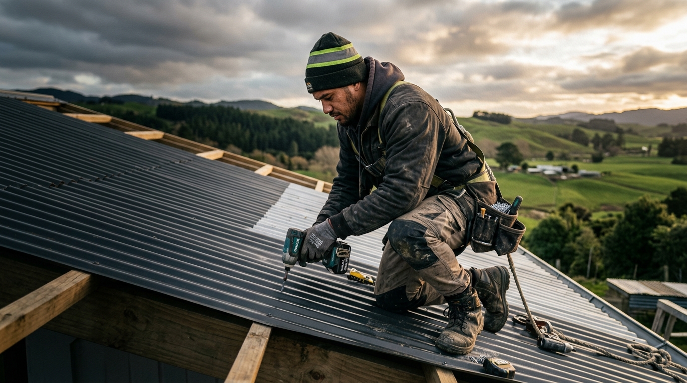 A New Zealand roofer on the job