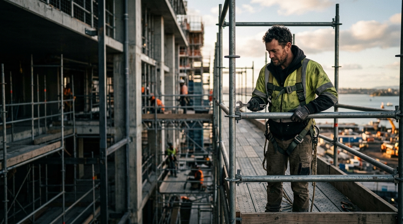 A New Zealand scaffolder on the job